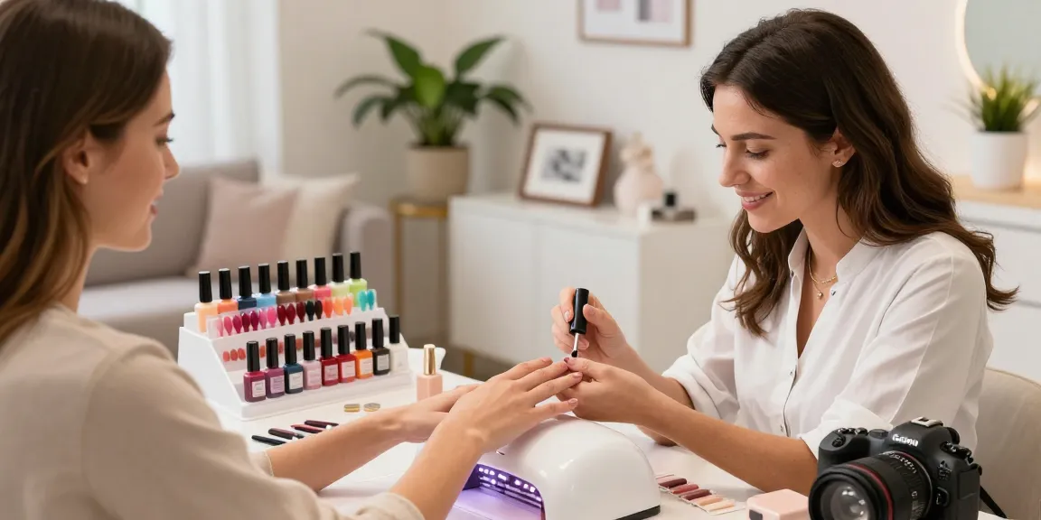 Manichiură profesională folosind kit unghii gel într-un salon de înfrumusețare modern.