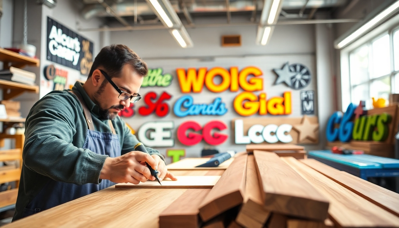 Crafting custom signage in Calgary sign company workshop with vibrant materials.