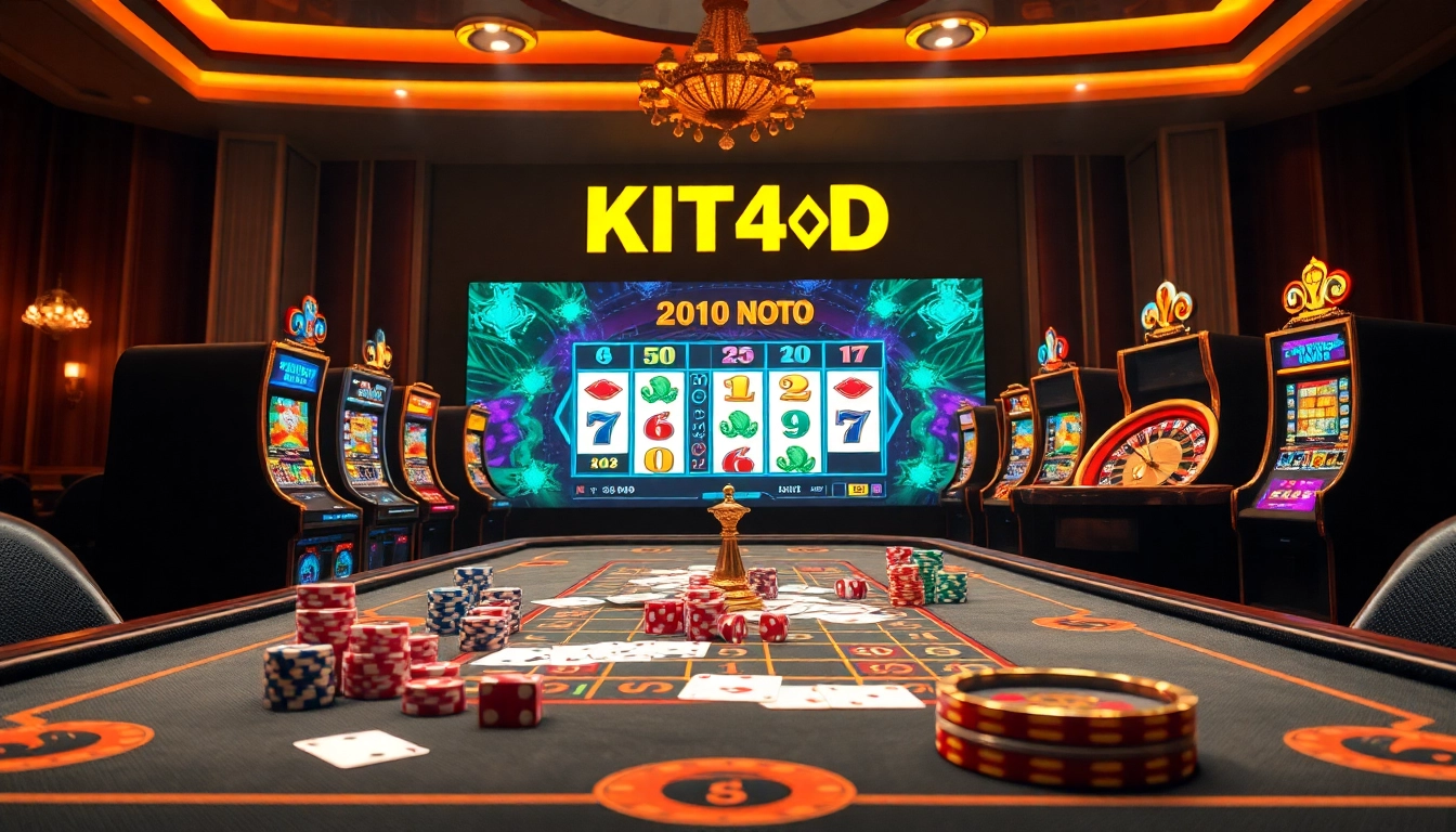 Rasakan sensasi dunia Kit4D Slot yang mendebarkan saat chip poker dan dadu memperkaya suasana kasino.