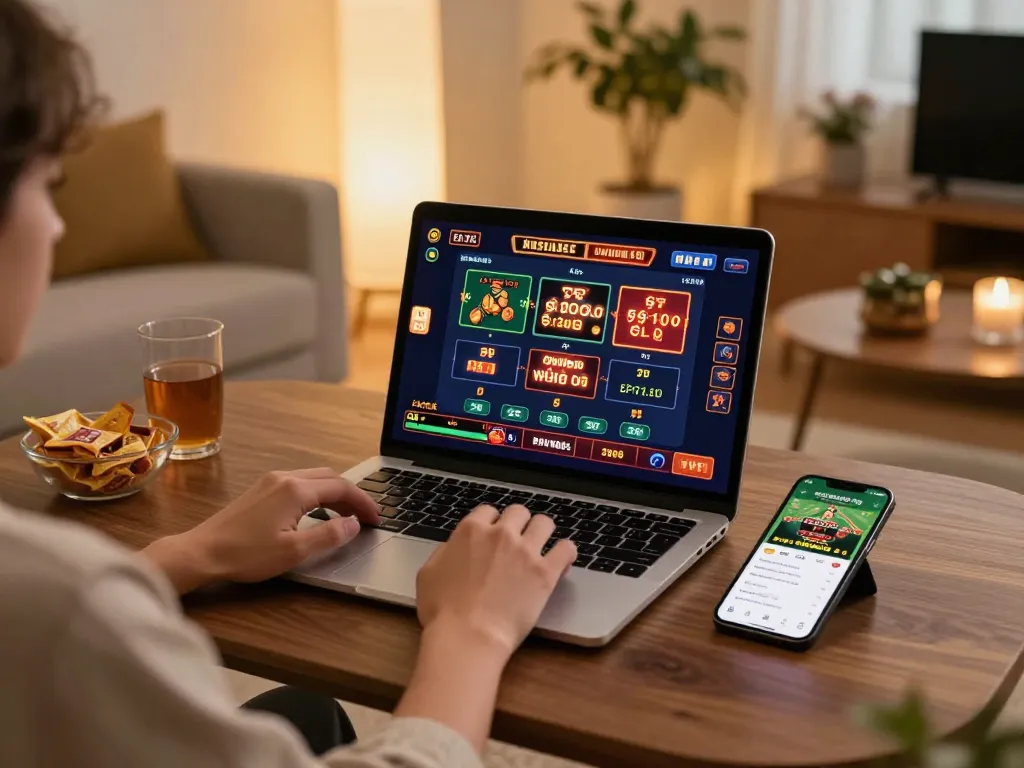 Engaging in strategic online gaming at home with 88i betting apps on the screen.