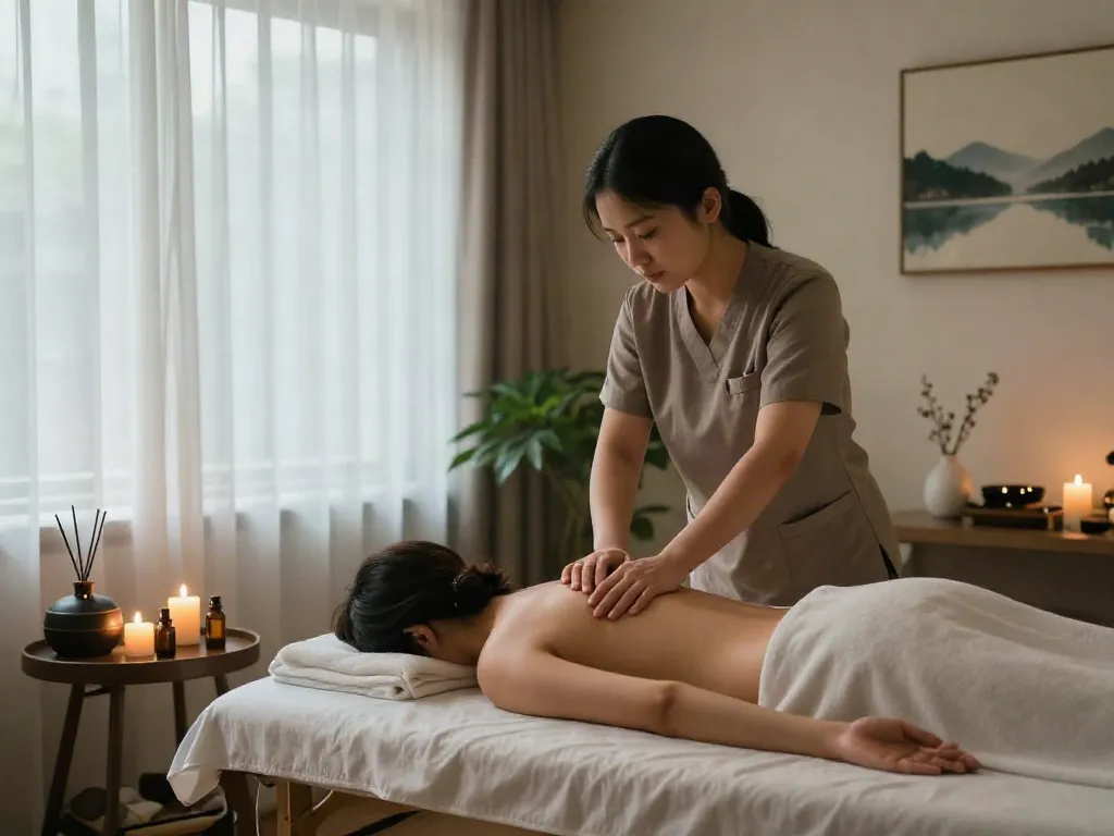 Relaxing 야탑출장마사지 session in a serene room with soothing ambiance