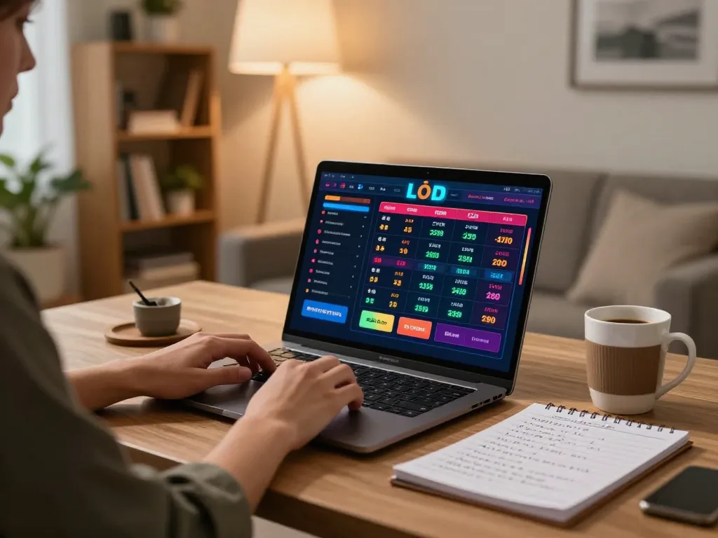 Lô đề online betting strategy session in a cozy home office with a laptop and notes.