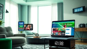 AF88 online gambling interface displayed on smartphone and laptop, showcasing vibrant gaming experience.