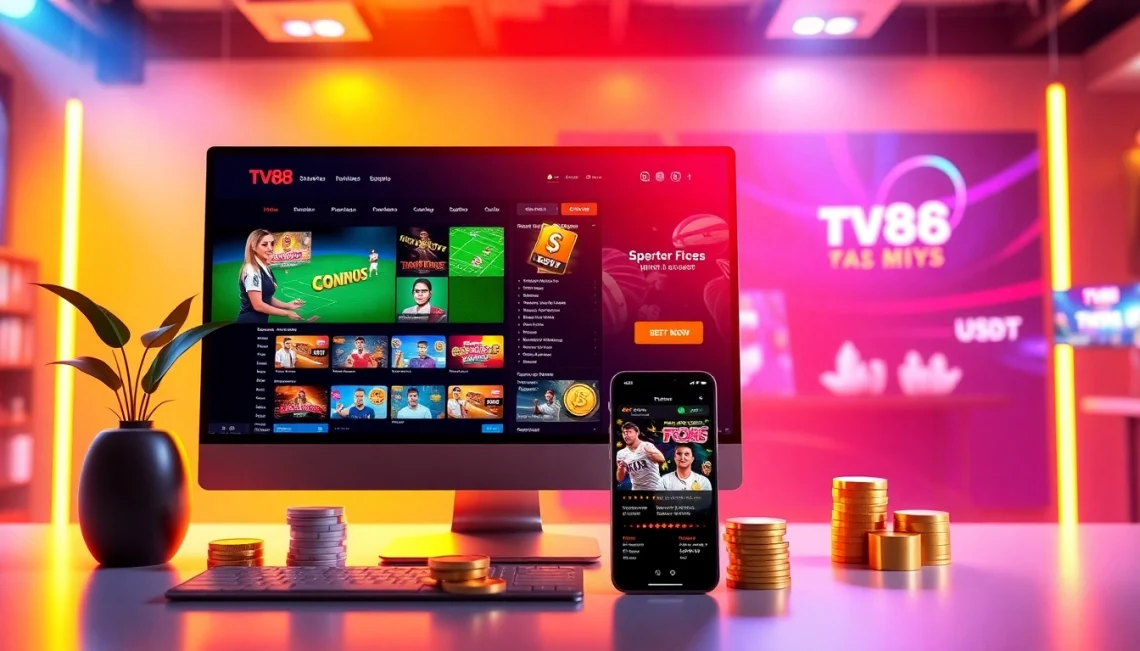TV88 online betting platform interface showcasing games and promotions