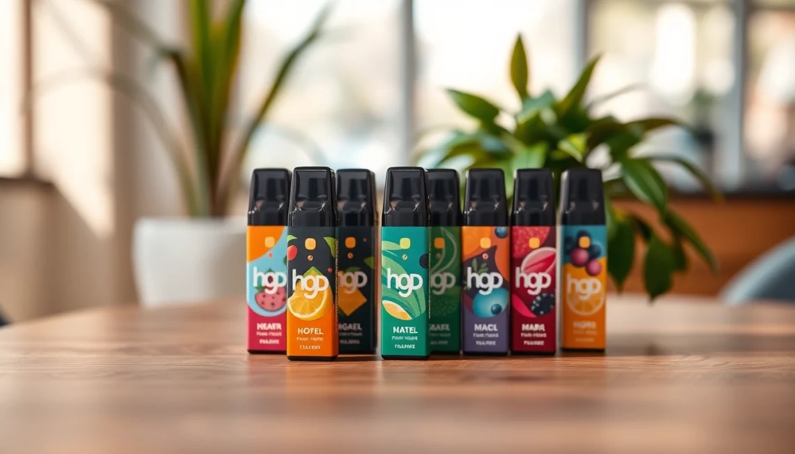 Die hqd pods in verschiedenen Farben und Geschmäckern auf einem eleganten Tisch präsentieren.