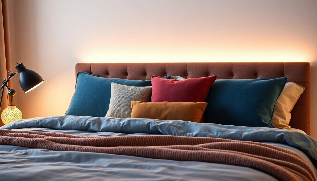 Cuscini letto eleganti su un letto perfettamente rifatto con sfumature accattivanti.