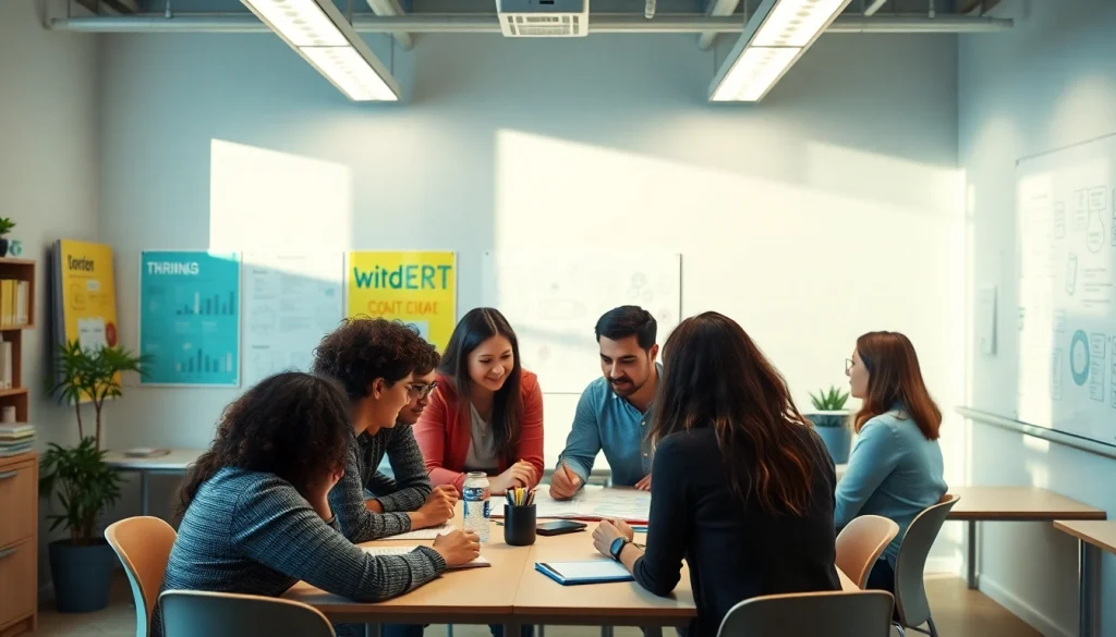 Students engaging in collaborative Education activities in a vibrant classroom.