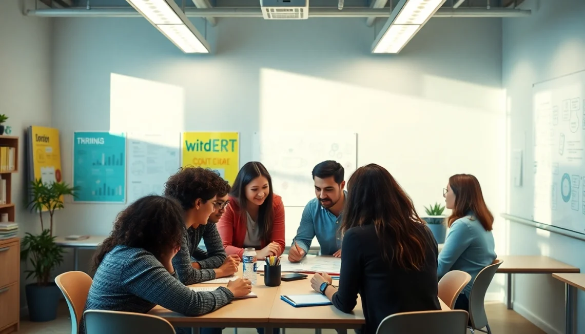 Students engaging in collaborative Education activities in a vibrant classroom.