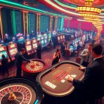 Experience excitement at MM88 casino with vibrant slot machines and roulette tables filled with eager players.