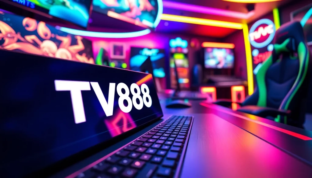 Showcase of a professional gaming setup with the TV88 interface and vibrant atmosphere.