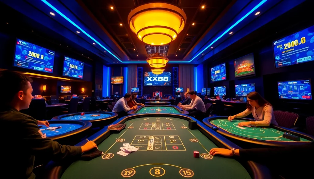 Dynamic live casino gaming scene at XX88 showcasing advanced technology and vibrant atmosphere.