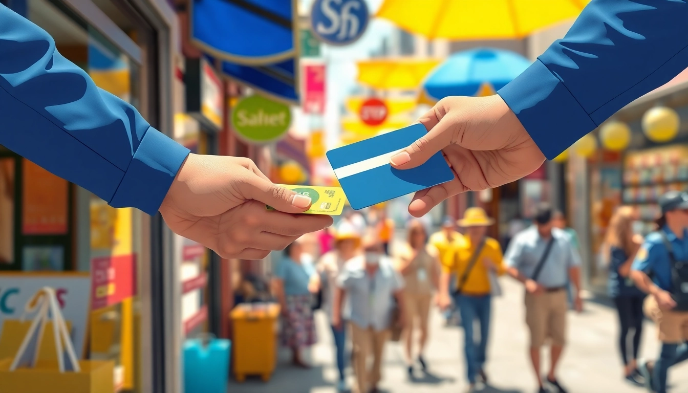 카드깡을 통해 현금을 교환하는 장면을 보여주는 일러스트.