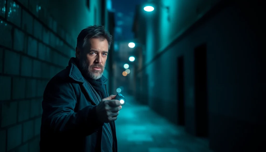 Thrilling scene depicting a detective on the case, better than Jack Reacher.