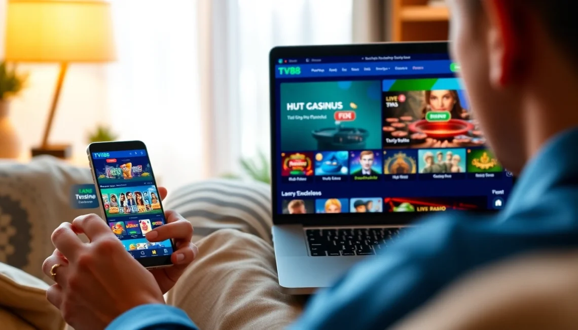 Experience the TV88 online gambling platform with engaging games on laptop and mobile.