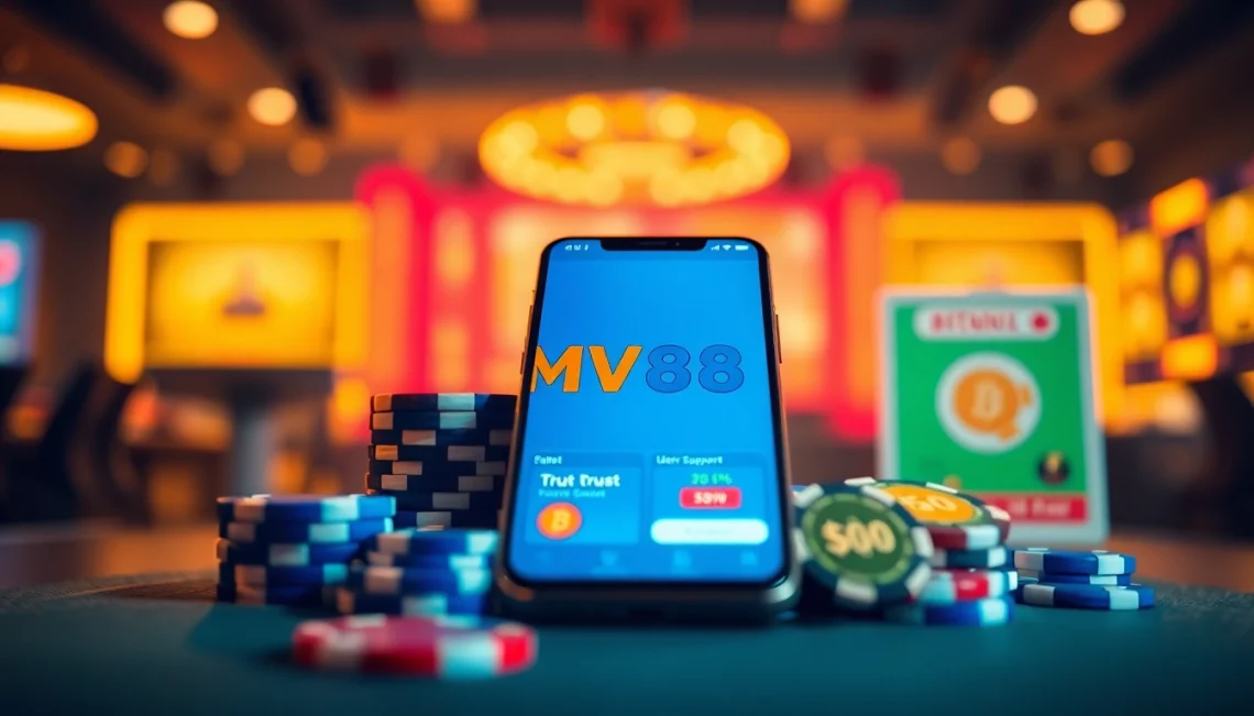MV88 gaming platform interface showcasing user-friendly app features and promotions.