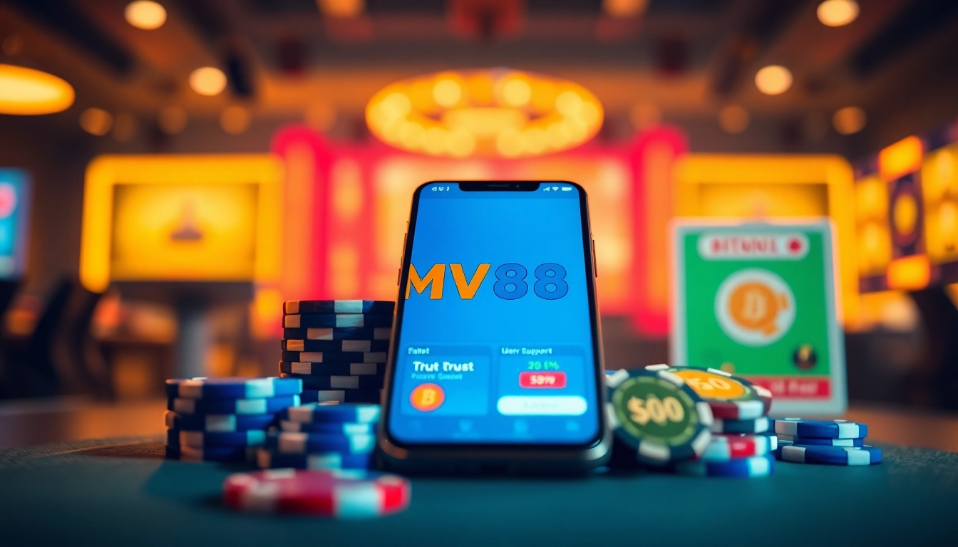 MV88 gaming platform interface showcasing user-friendly app features and promotions.