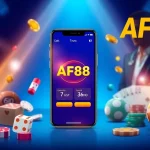 AF88 app showcasing online gaming features with a vibrant design and customer support.