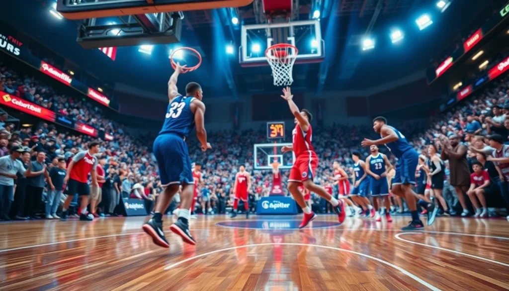 nba중계 중의 선수들이 활기차게 경기를 펼치는 장면