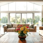 Real Estate agent presenting a modern home interior, showcasing style and warmth.
