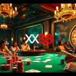Experience the excitement of XX88 with vibrant poker gameplay and luxurious casino decor.