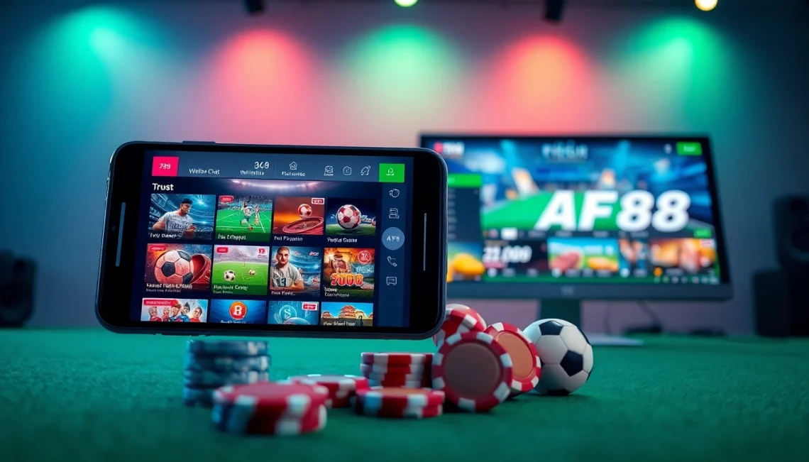 Dynamic online gaming interface showcasing AF88 brand, highlighting sports and casino games.