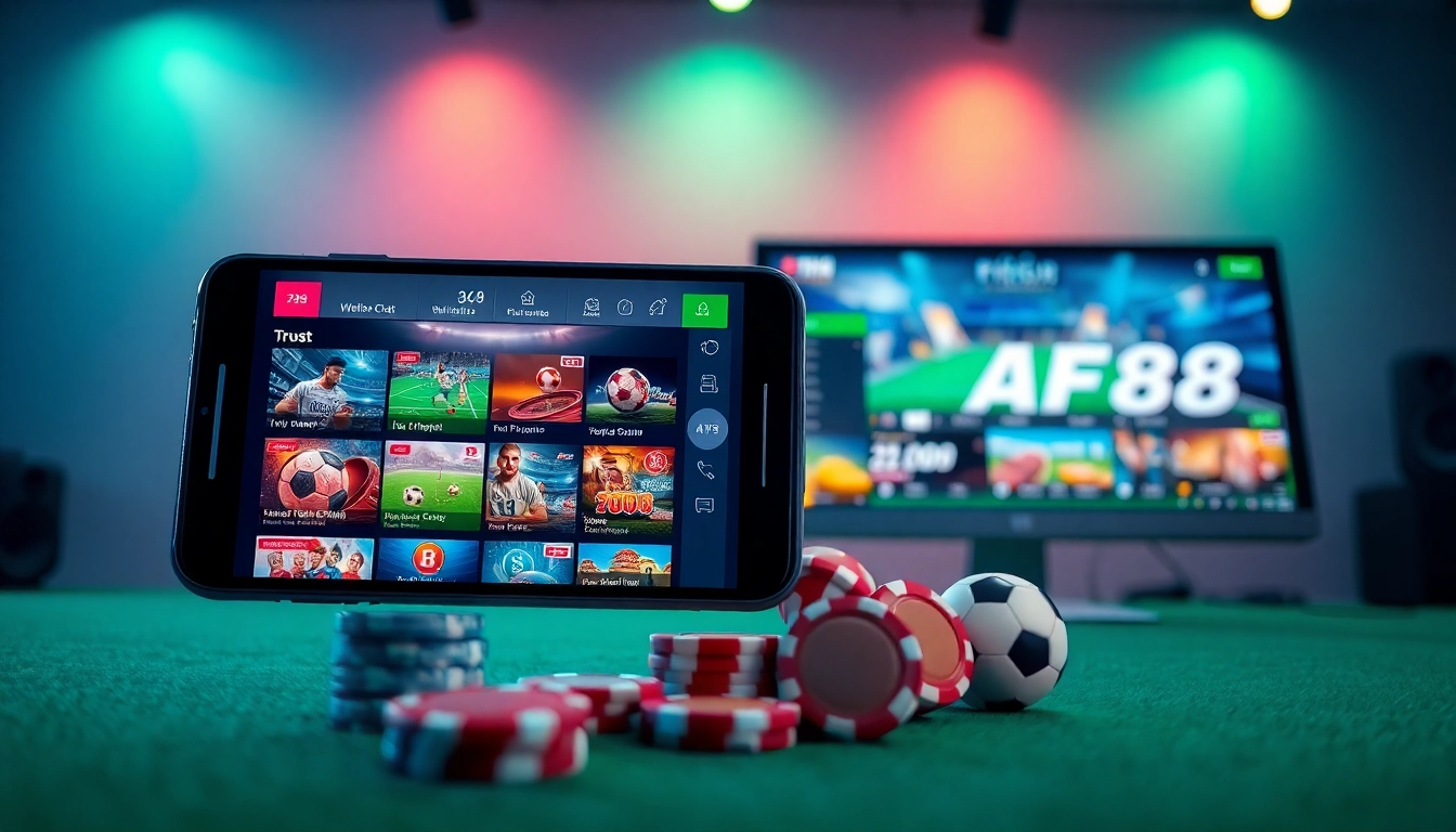Dynamic online gaming interface showcasing AF88 brand, highlighting sports and casino games.