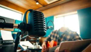 Recording with the MV88 microphone in a bright music studio to capture high-quality sound.