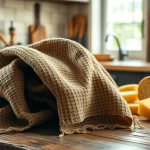 Kaasdoek elegant displayed next to artisanal cheese and bread, emphasizing culinary charm.