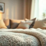 Fleece deken met zachte textuur en warme sfeer in een gezellige woonkamer.