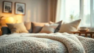 Fleece deken met zachte textuur en warme sfeer in een gezellige woonkamer.