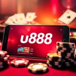Players engaging with u888 app surrounded by casino chips and cards.