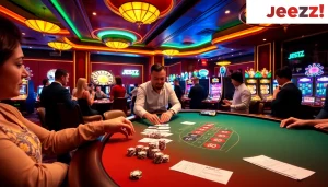 Excited players enjoying the thrill of gaming at a luxurious casino featuring jeetbuzz লগইন.