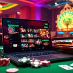 Experience vibrant online gambling at 789F trang chủ with an engaging casino scene featuring poker chips and roulette.