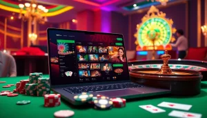 Experience vibrant online gambling at 789F trang chủ with an engaging casino scene featuring poker chips and roulette.
