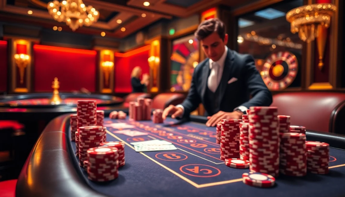 Experience the thrill of high-stakes betting at the S8 gaming table, surrounded by shimmering chips and elegant decor.