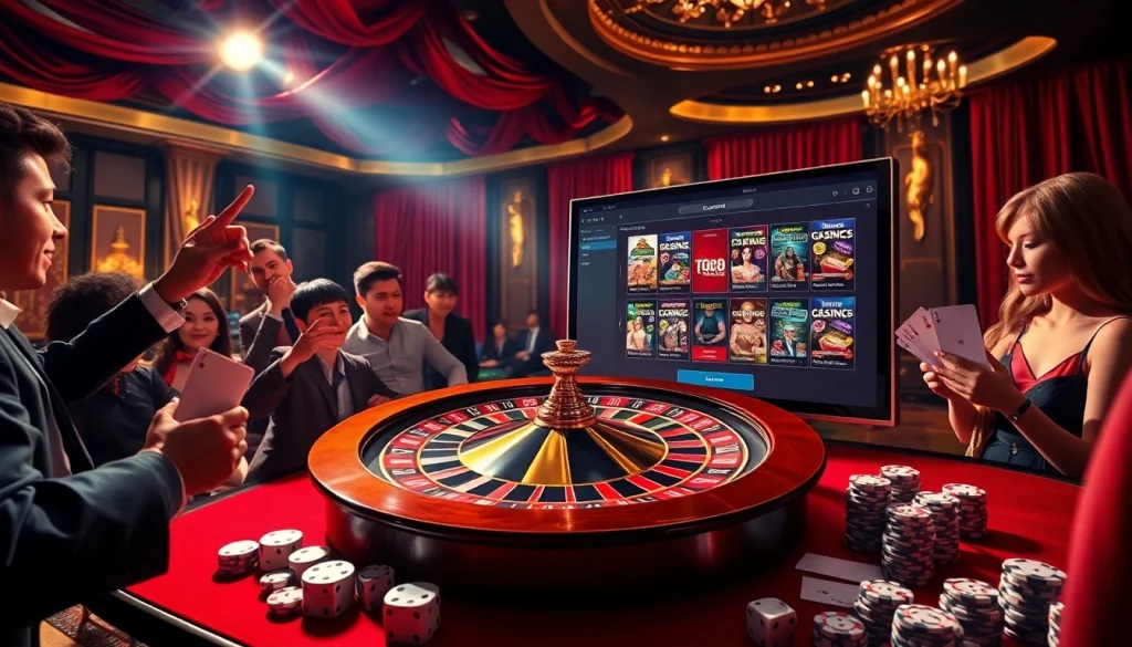 Engaging players in a vibrant casino setting, emphasizing the link vào lc88 for an exciting online gambling experience.