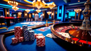 Experience thrilling gameplay with lc88 blue-themed casino elements, featuring a vibrant table and chips.