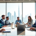 Engaged business consultants in Dubai collaborating effectively in a modern office space.