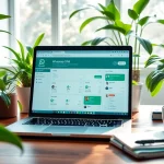 Showcase WhatsApp Business CRM dashboard in a professional workspace with modern elements.
