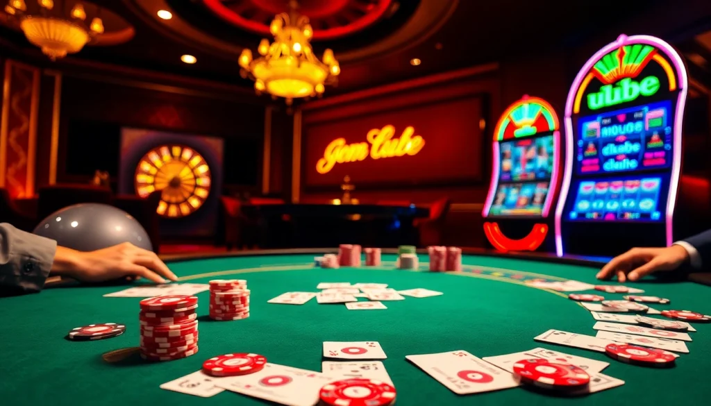 Experience thrill at gem uu88 poker table with vibrant chips and illuminated slots.