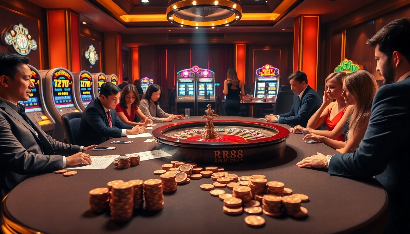 Engaging players at a luxurious casino table featuring rr88 com elements and vibrant games.