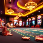 Engaging scene of online casino Canada with players at a vibrant gaming table showcasing excitement.