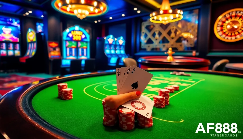 A player wins big at AF88 with vibrant casino chips on a poker table, illuminated by inviting lights.
