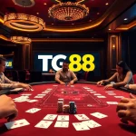 High-energy casino scene featuring the TG88 gambling experience, vibrant tables, and engaged players.