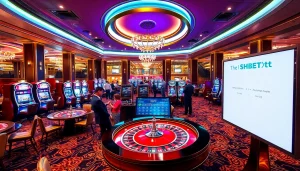 SHBET Casino scene with roulette and players enjoying a vibrant gaming atmosphere.