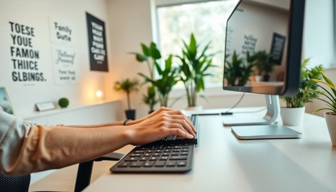 Enhance your skills at a typing center with a modern workspace and ergonomic equipment.