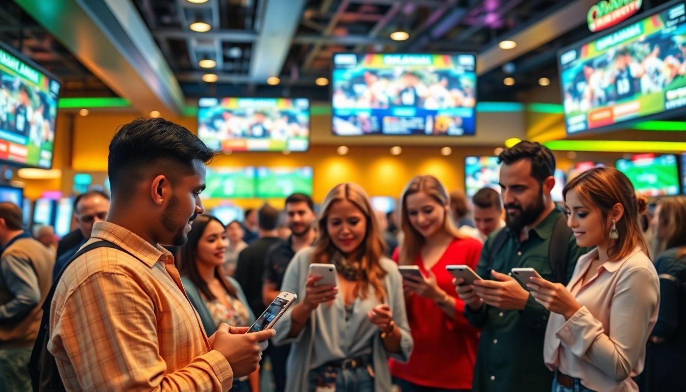 Discover the excitement of online sports betting Oklahoma in a vibrant casino setting with enthusiastic bettors.