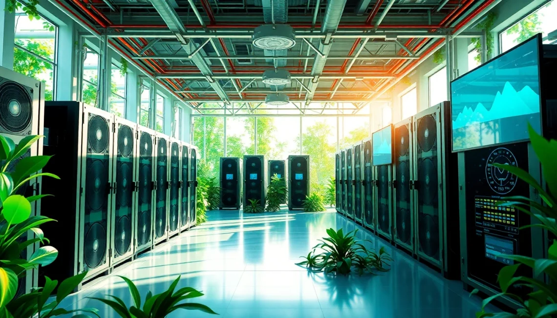 Modern renewable energy mining facility showcasing cloud mining bitcoin technology.