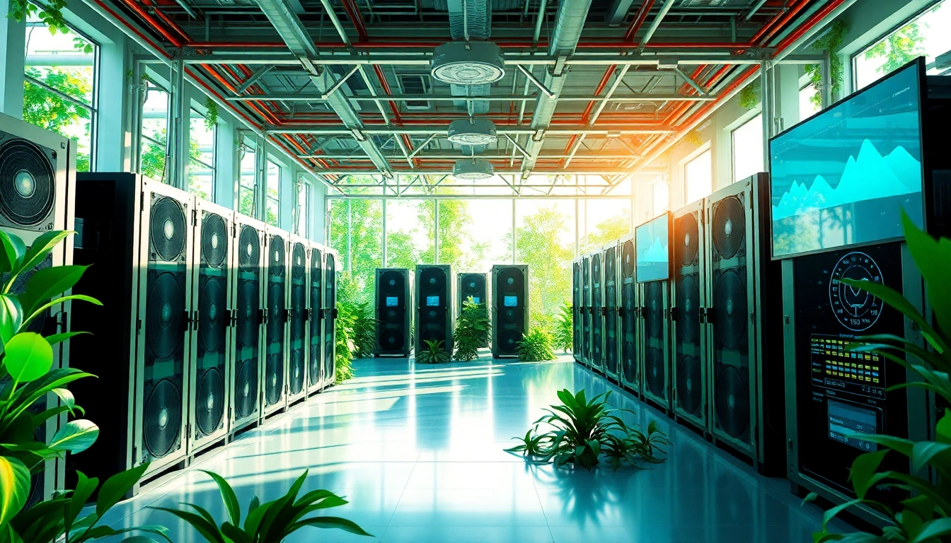Modern renewable energy mining facility showcasing cloud mining bitcoin technology.
