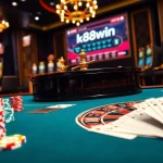 K88win offers an exciting casino experience with vibrant slot machines, poker chips, and roulette.